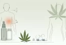 Illustration depicting the use of CBD for chronic pain relief, including a human figure showing pain relief, CBD oil bottles, and capsules with natural elements like leaves.